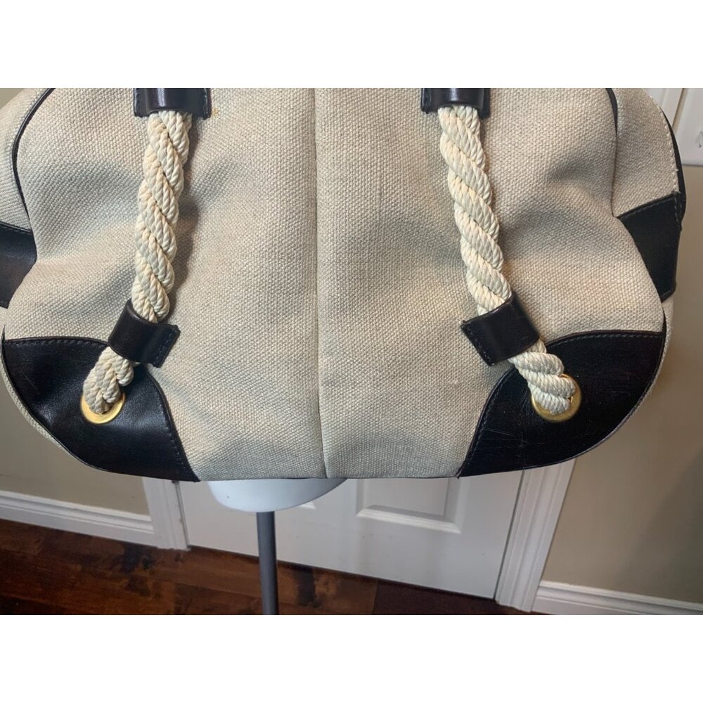 Saint Laurent Tan Canvas Twisted Rope Handle Satchel Purse Bag - Picture 3 of 12